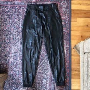 Spanx black faux leather joggers